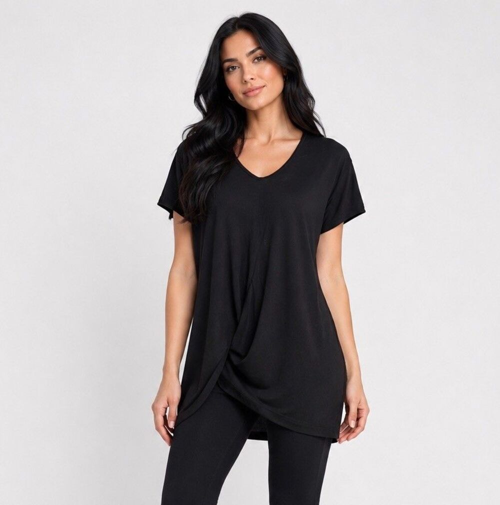 Rick Owens SS22 Fogachine Hemp Cotton Twist Drape Tunic Top Black US 6 Italy
